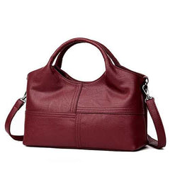Women PU Soft Leather Handbags Stitching Solid Large Capacity Shoulder Bags