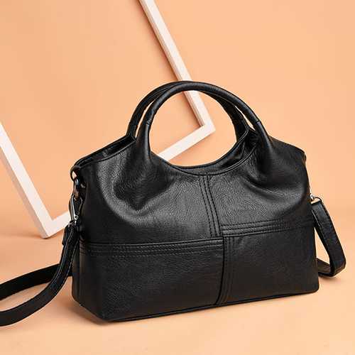 Women PU Soft Leather Handbags Stitching Solid Large Capacity Shoulder Bags