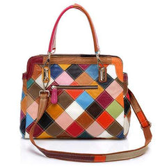 Women Patchwork Cowhide Colorful Handbag