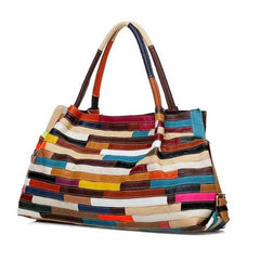 Women Casual Patchwork Cowhide Colorful Handbag