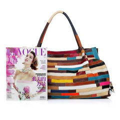 Women Casual Patchwork Cowhide Colorful Handbag