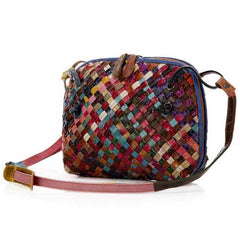 Women Woven Patchwork Cowhide Crossbody Bag