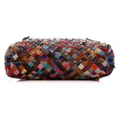 Women Woven Patchwork Cowhide Crossbody Bag