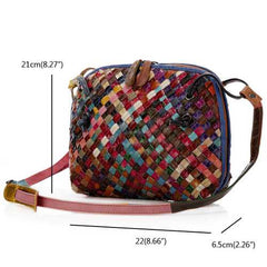 Women Woven Patchwork Cowhide Crossbody Bag