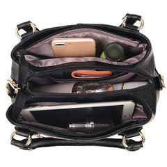 Women PU Soft Concise Solid Handbags Stitching Large Bag