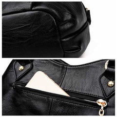 Women PU Soft Concise Solid Handbags Stitching Large Bag