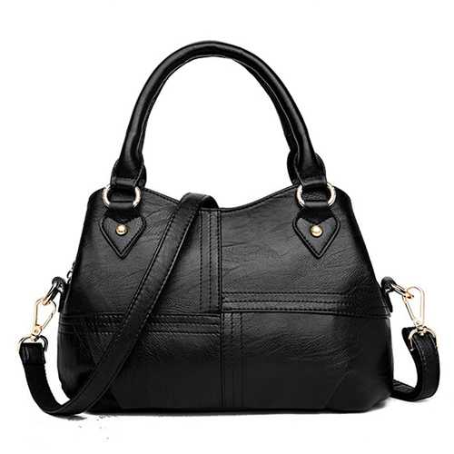 Women PU Soft Concise Solid Handbags Stitching Large Bag