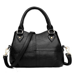 Women PU Soft Concise Solid Handbags Stitching Large Bag