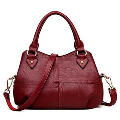 Women PU Soft Concise Solid Handbags Stitching Large Bag