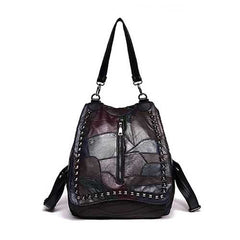 Women Genuine Leather Stitch Multifunction Handbag