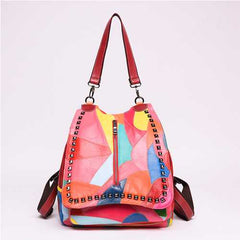 Women Genuine Leather Stitch Multifunction Handbag