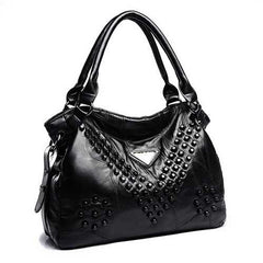 Women Genuine Leather Rivet Fashion Patchwork Handbag