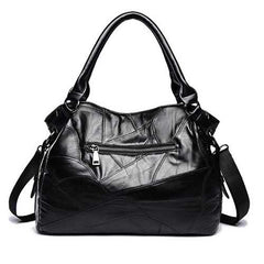 Women Genuine Leather Rivet Fashion Patchwork Handbag