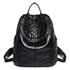 Women Genuine Leather Rivet Backpack Handbag Shoulder Bag