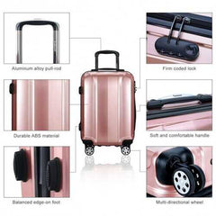 3 Pcs 20" 24" 28" GLOBALWAY ABS+PC Luggage Travel Set-Pink