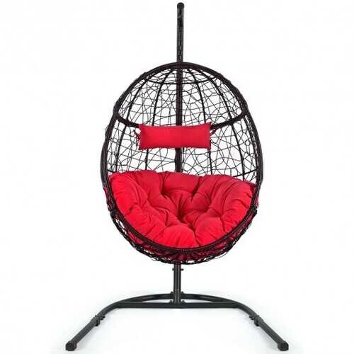 Hanging Cushioned Hammock Chair with Stand-Red