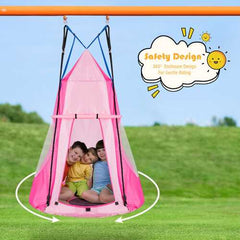 Kids Hanging Chair Swing Tent Set-Pink